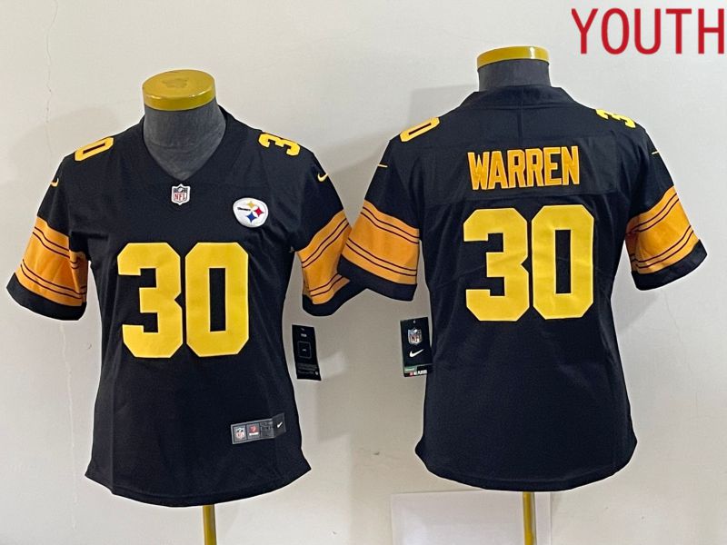 Youth Pittsburgh Steelers 30 Warren Black yellow 2023 Nike Vapor Limited NFL Jersey